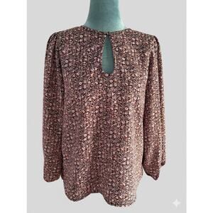 Dark Floral Keyhole Blouse Long Sleeve Cottagecore Boho Fall Top j Crew XS